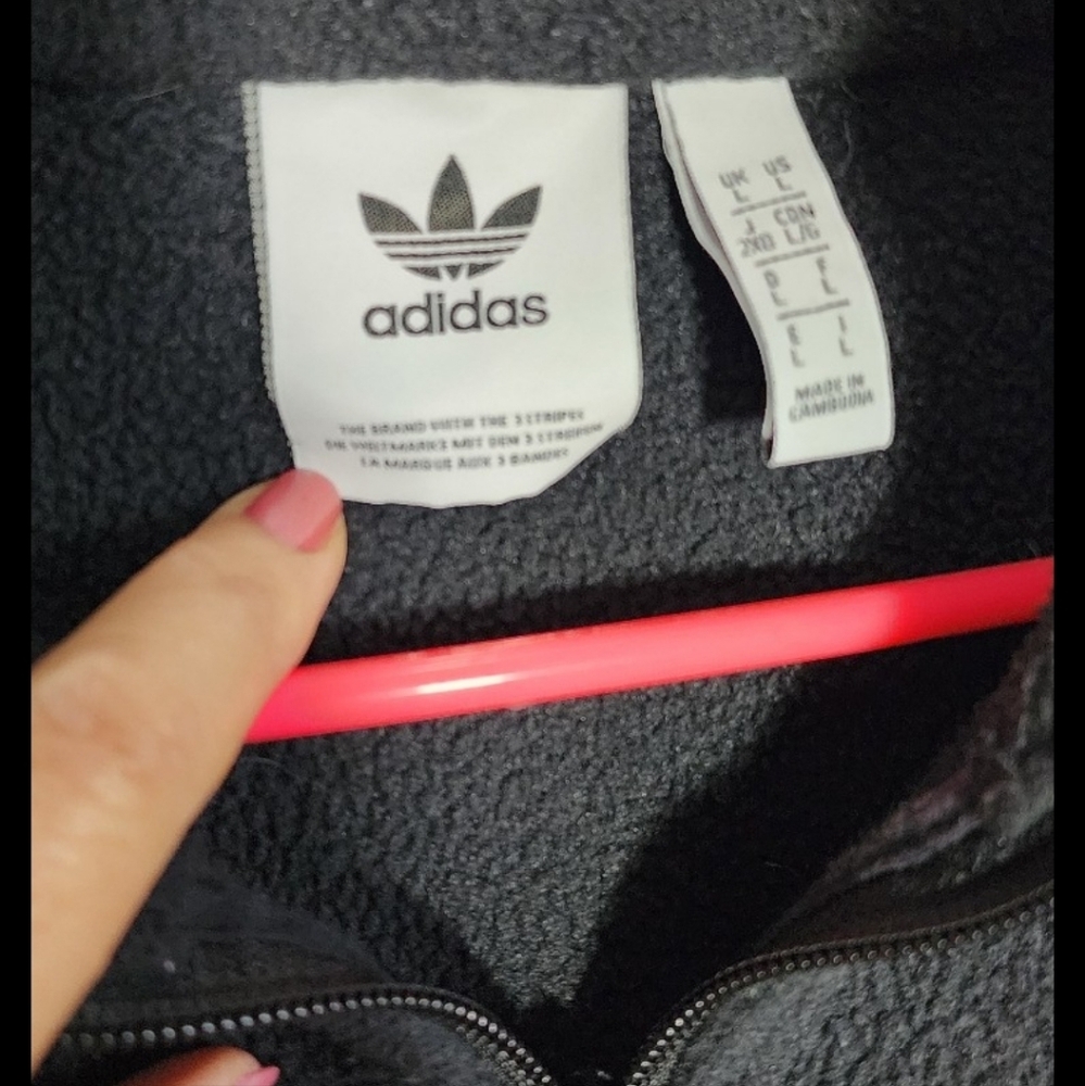 Adidas mens sz L black fleece quarter zip long sleeve pullover logo front/back - Picture 3 of 9